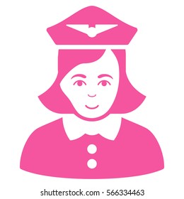 Airline Stewardess vector icon. Flat pink symbol. Pictogram is isolated on a white background. Designed for web and software interfaces.