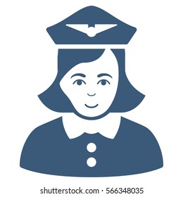 Airline Stewardess vector icon. Flat blue symbol. Pictogram is isolated on a white background. Designed for web and software interfaces.