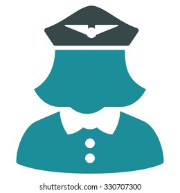 Airline Stewardess vector icon. Style is flat bicolor soft blue symbol, rounded angles, white background.