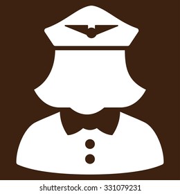 Airline Stewardess vector icon. Style is flat white symbol, rounded angles, brown background.