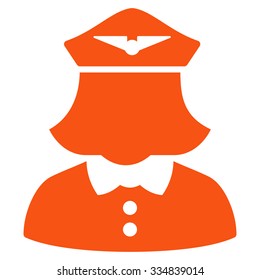 Airline Stewardess vector icon. Style is flat orange symbol, rounded angles, white background.