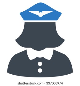 Airline Stewardess vector icon. Style is flat bicolor smooth blue symbol, rounded angles, white background.