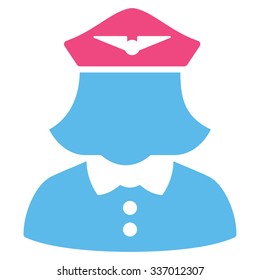 Airline Stewardess vector icon. Style is flat bicolor pink and blue symbol, rounded angles, white background.