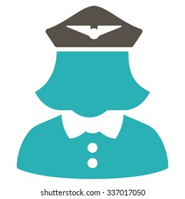 Airline Stewardess vector icon. Style is flat bicolor grey and cyan symbol, rounded angles, white background.