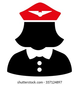 Airline Stewardess vector icon. Style is flat bicolor intensive red and black symbol, rounded angles, white background.