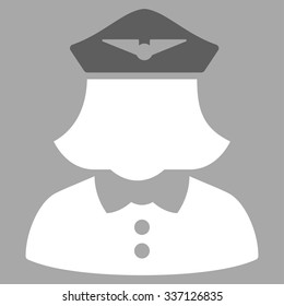 Airline Stewardess vector icon. Style is flat bicolor dark gray and white symbol, rounded angles, silver background.