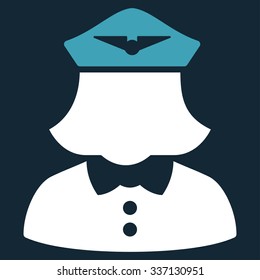 Airline Stewardess vector icon. Style is flat bicolor blue and white symbol, rounded angles, dark blue background.