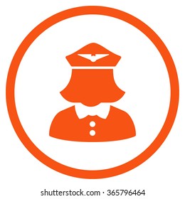 Airline Stewardess vector icon. Style is flat circled symbol, orange color, rounded angles, white background.