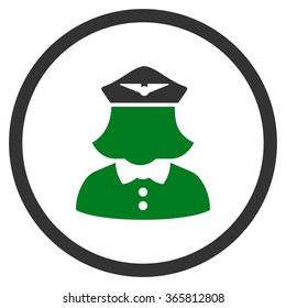 Airline Stewardess vector icon. Style is bicolor flat circled symbol, green and gray colors, rounded angles, white background.