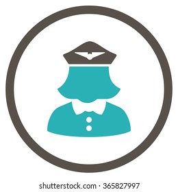Airline Stewardess vector icon. Style is bicolor flat circled symbol, grey and cyan colors, rounded angles, white background.