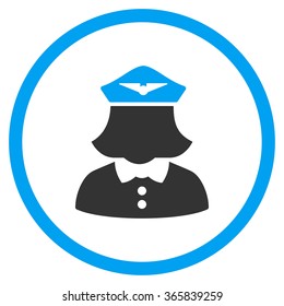 Airline Stewardess vector icon. Style is bicolor flat circled symbol, blue and gray colors, rounded angles, white background.