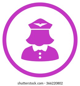 Airline Stewardess vector icon. Style is flat circled symbol, violet color, rounded angles, white background.