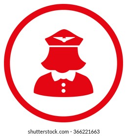 Airline Stewardess vector icon. Style is flat circled symbol, red color, rounded angles, white background.