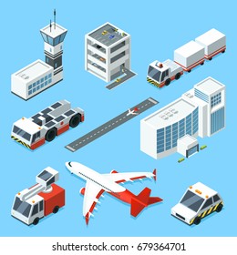 Airline terminal, aero tower, airplane and different support machines of airport