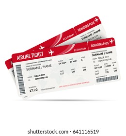 Airline ticket or boarding pass for traveling by plane isolated on white. Vector 
