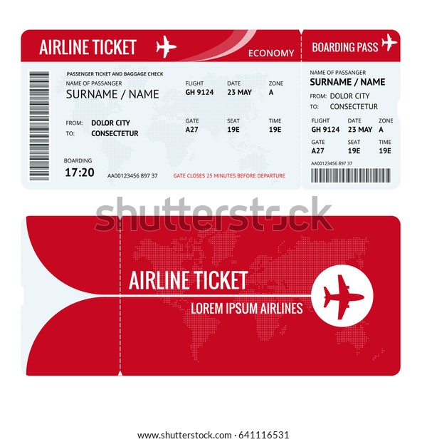 Airline ticket or boarding pass for traveling\
by plane isolated on white. Vector\
\
