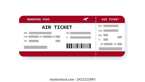 Airline ticket design mock up. Boarding pass. Concept of travel and trip. Vector illustration