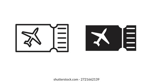 Icono de billete de avión plano y delgado paquete de Vector. Conjunto de iconos editables