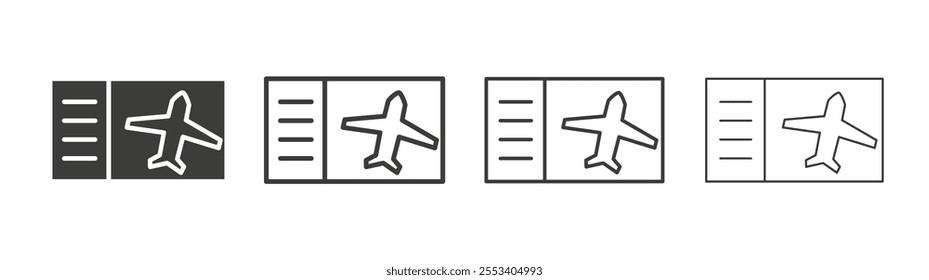 Airline ticket icons collection. vector set in black color