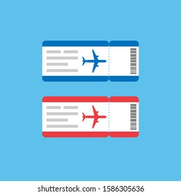 Airline ticket illustration in flat style of red and blue color. Stock vector illustration.10 eps.