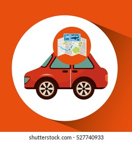 airline ticket map travel red car vector illustration eps 10