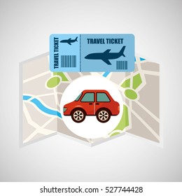 airline ticket map travel red car vector illustration eps 10