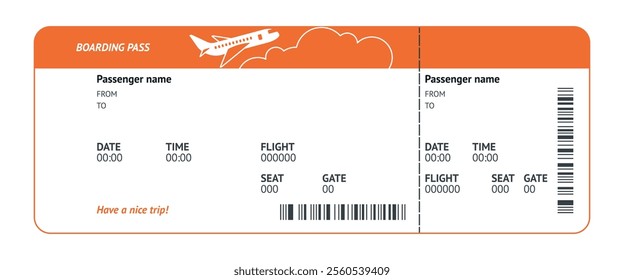 Airline ticket template. Aircraft; boarding pass. Isolated vector object, symbol, sign, icon