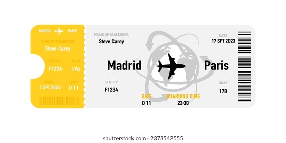 Airline ticket templates. Plane tickets illustration. Flight boarding pass collection. Airway ticket set. Airline coupons. Vector Illustration. Vector graphic. EPS 10