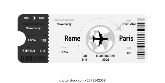 Airline ticket templates. Plane tickets illustration. Flight boarding pass collection. Airway ticket set. Airline coupons. Vector Illustration. Vector graphic. EPS 10