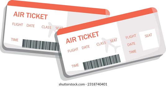 Airline ticket. Two tickets are superimposed on each other. Red, white, gray and black colors are used. Vector illustration.