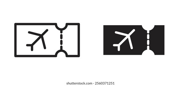 Airline ticket vector icon set in black color.