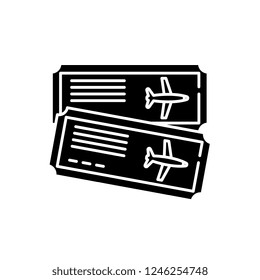 Airline tickets black icon, vector sign on isolated background. Airline tickets concept symbol, illustration 