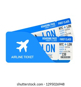 Airline tickets or boarding pass inside of special service envelope. Vector stock illustration.