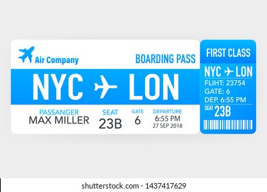 Airline tickets or boarding pass. Vector stock illustration.
