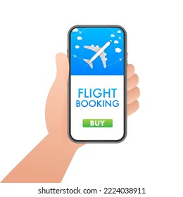 Airline tickets online, flight booking. Buying or booking online ticket. Travel, business flights worldwide. Vector illustration.