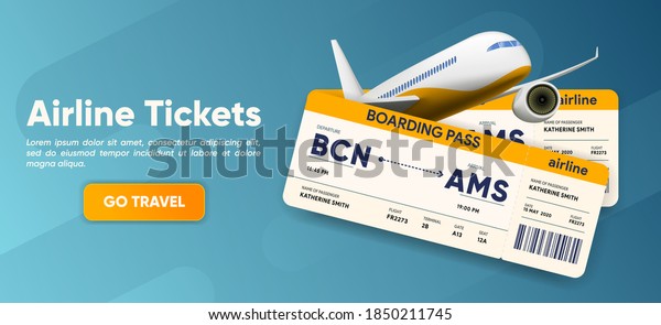 Airline Tickets Web Banner Plane Boarding Stock Vector (Royalty Free ...