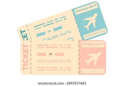 Airline travel boarding pass. Two retro airline ticket icons. Airline boarding pass template. Flat vector illustration.	