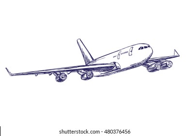airliner, aircraft  hand drawn vector llustration realistic sketch