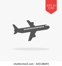 Airliner, airplane icon. Flat design gray color symbol. Modern UI web navigation, sign. Illustration element