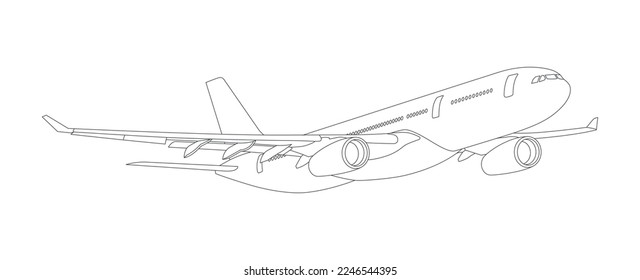 Airliner Airplane Outline Stroke Vector Icon Illustration Isolated on White Background.