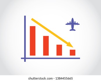 Airliner Aviation Business Transport Tourist Sales Passenger Decrease Graph Bar Arrow