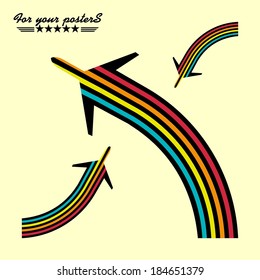 Airliner background, retro poster. Flat  design