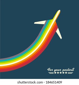 Airliner background, retro poster. Flat  design