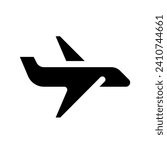 Airliner black glyph ui icon. Passenger flight. Commercial airplane. User interface design. Silhouette symbol on white space. Solid pictogram for web, mobile. Isolated vector illustration