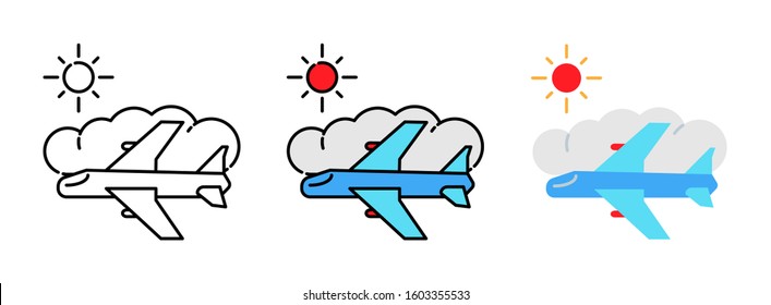 airliner with cloud and sun icon set isolated on white background for web design ,travel concept