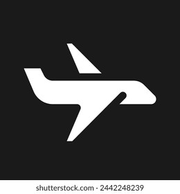 Airliner dark mode glyph ui icon. Passenger flight. Commercial airplane. User interface design. White silhouette symbol on black space. Solid pictogram for web, mobile. Vector isolated illustration