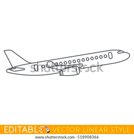 Airliner. Editable outline sketch of airplane. Stock vector illustration.