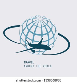Airliner flying around the planet a symbol of international air travel.