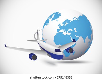 Airliner with globe in the white background. vector illustration