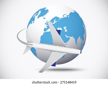 Airliner with globe in the white background. vector illustration